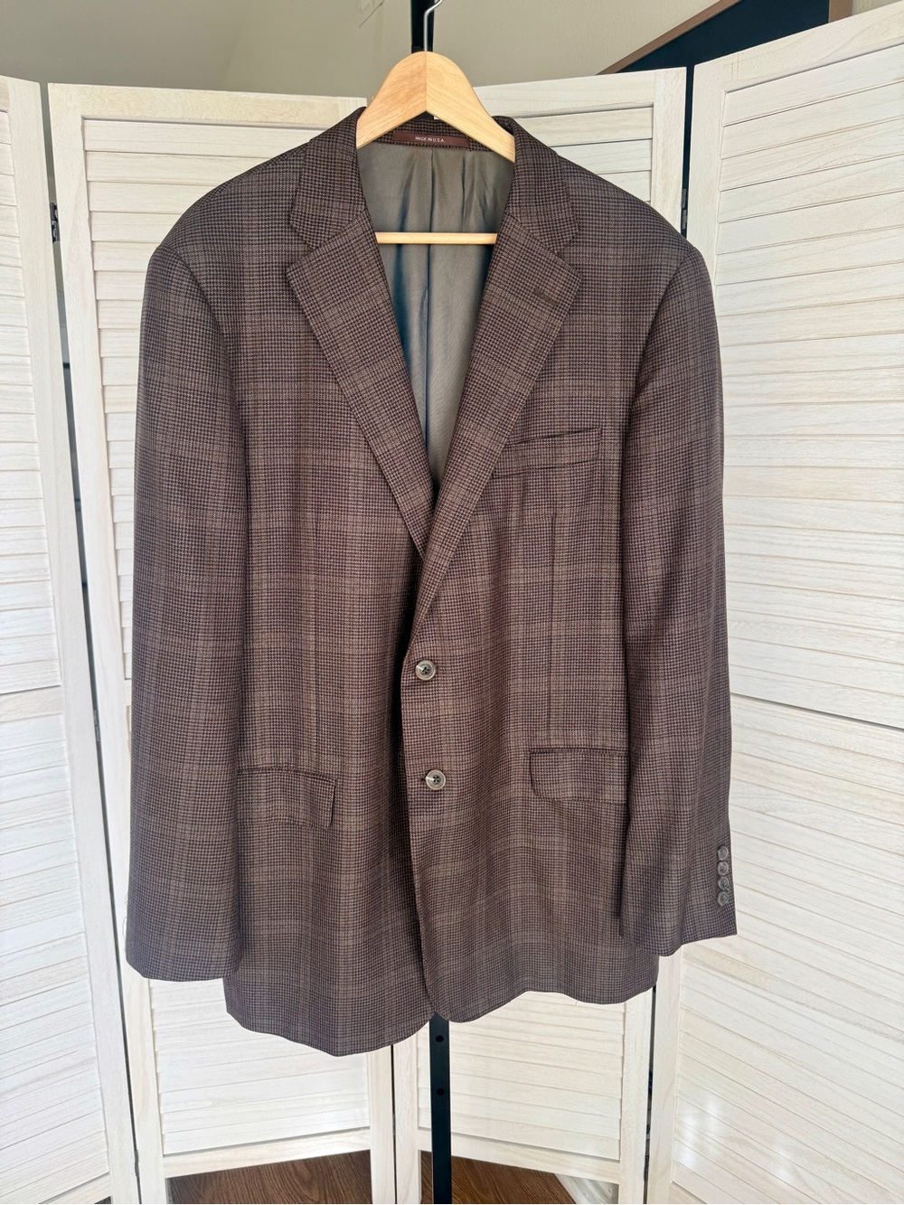 Hickey Freeman for Nordstrom Wool Brown Plaid Blazer Classic Tailored Sport Coat